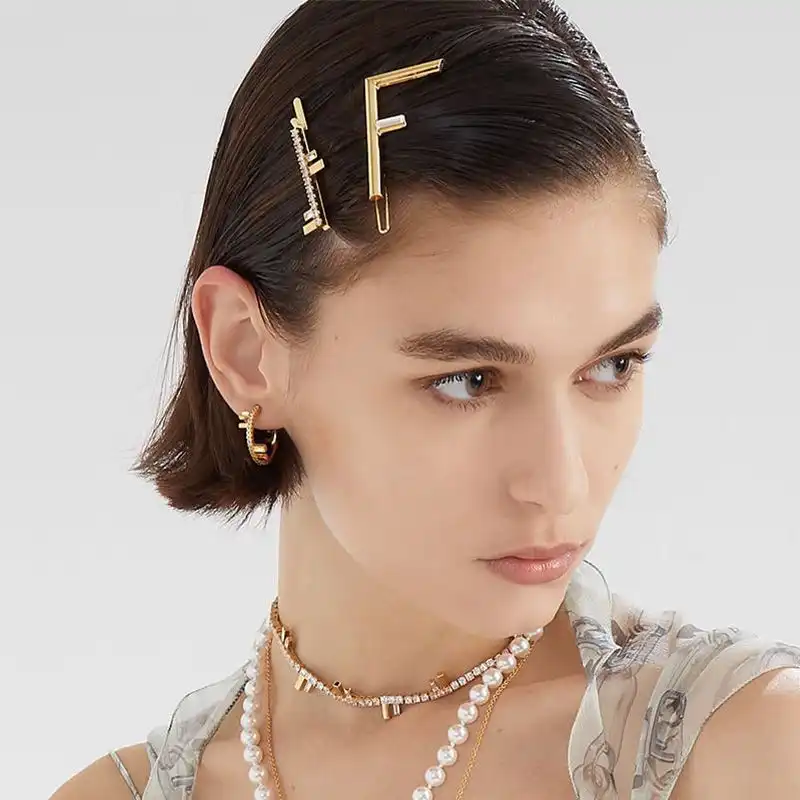 Affordable Fendi First Hair Clip In Metal with Crystals Gold 0127