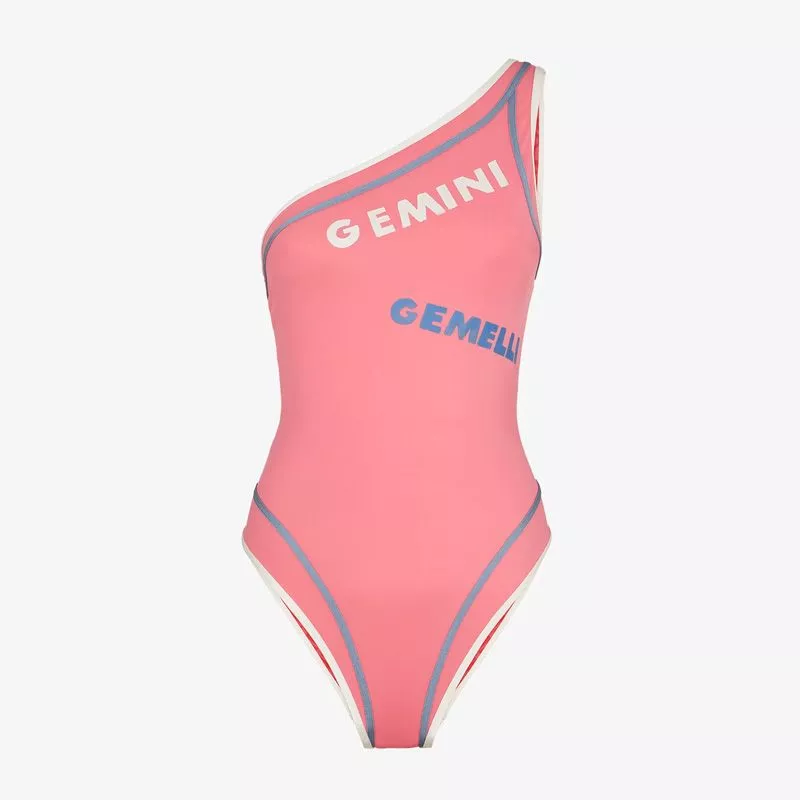 Fendi Asymmetric Reversible Swimsuit Women Astrology Logo Motif Lycra Pink 0116