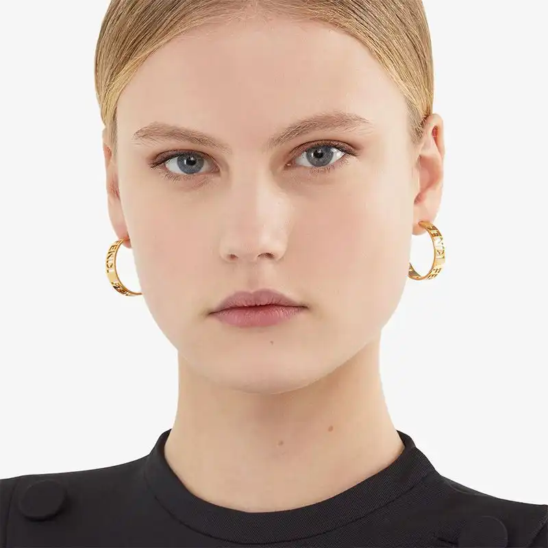 Affordable Fendi Small Forever Hoop Earrings In Laser Cut Metal Gold 0127