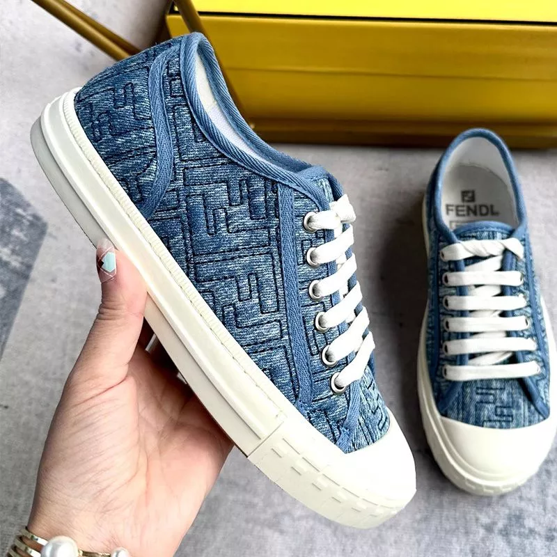 Fendi Domino Sneakers Unisex FF Motif Denim Blue 0120