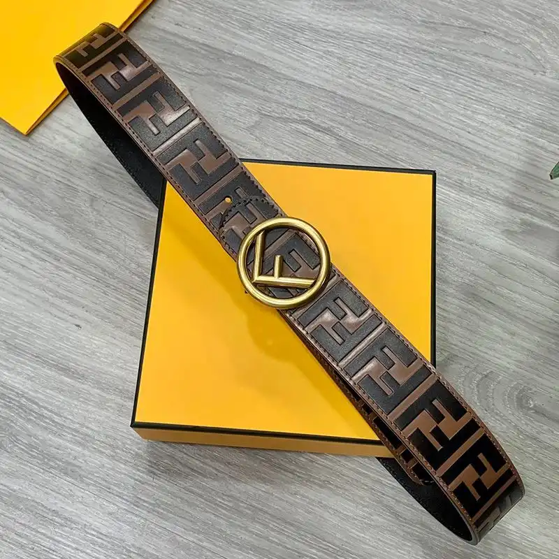 Affordable F is Fendi Buckle Reversible Belt In FF Motif Nappa Leather and Calfskin Brown Gold 0123