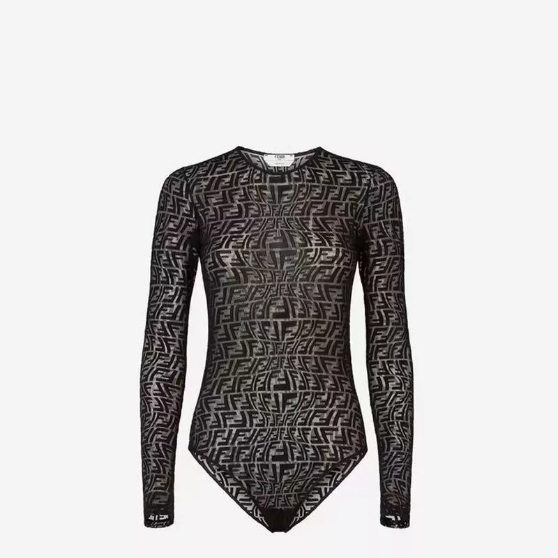 Cheap Fendi Bodysuit Women FF Fish-Eye Motif Tulle Black 0115