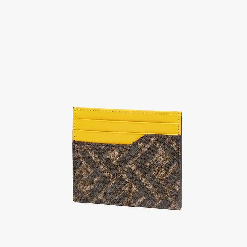 Cheap Fendi Card Holder In ROMA Logo FF Motif Fabric Brown 0131