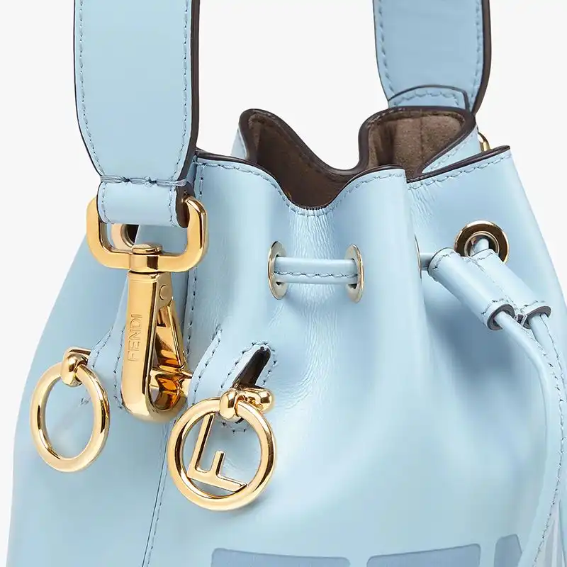 Affordable Fendi Mini Mon Tresor Bucket Bag In ROMA Logo Calf Leather Sky Blue 0130