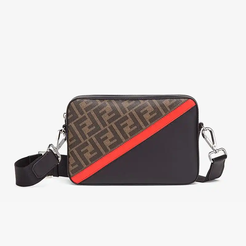 Fendi Compact Camera Case In FF Motif Fabric Brown Red 0130