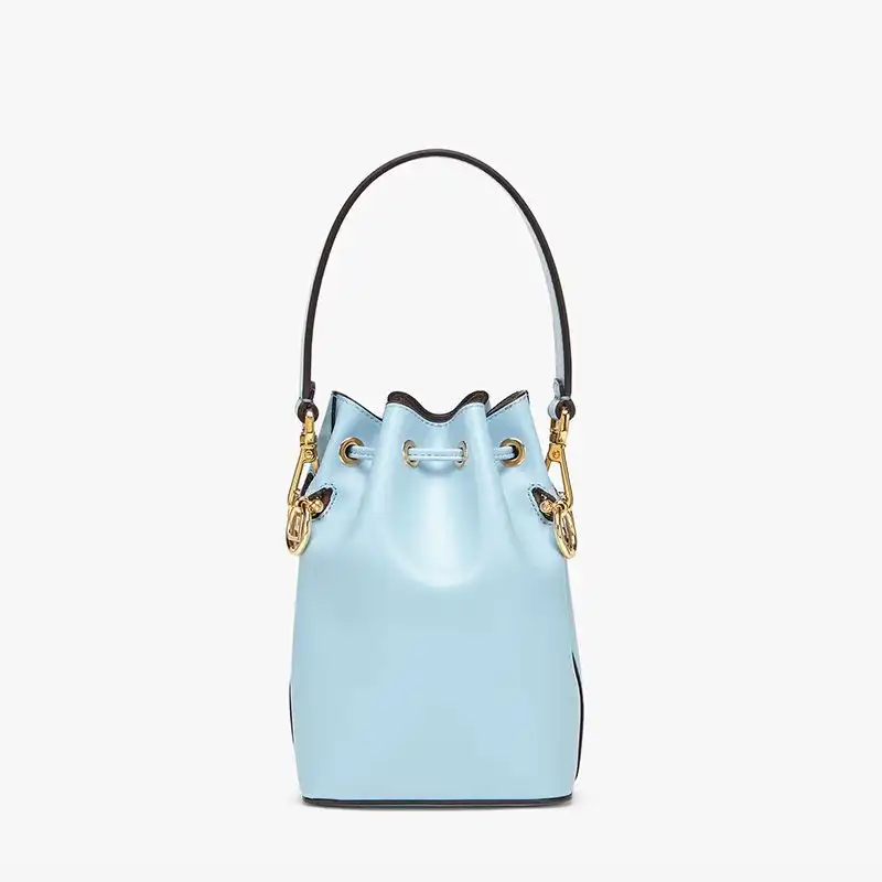 Affordable Fendi Mini Mon Tresor Bucket Bag In ROMA Logo Calf Leather Sky Blue 0130