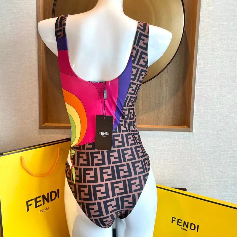 Affordable Fendi Reversible Swimsuit Women Rainbow Girl FF Motif Lycra Brown Sky Blue 0116