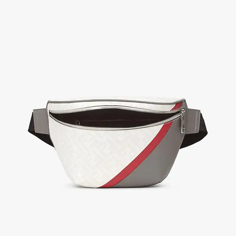 Cheap Fendi Belt Bag In FF Motif Fabric White Red 0128