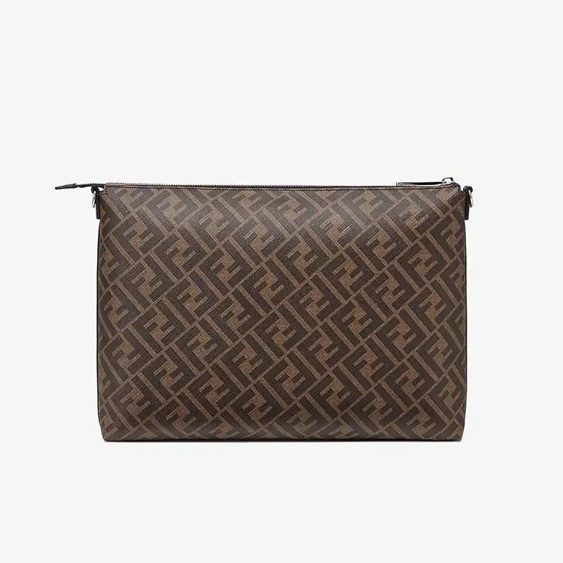 Affordable Fendi Slim Messenger Bag In FF Motif Fabric Brown 0126