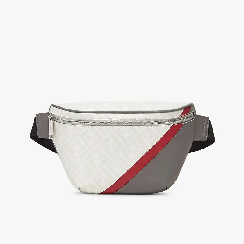 Fendi Belt Bag In FF Motif Fabric White Red 0128