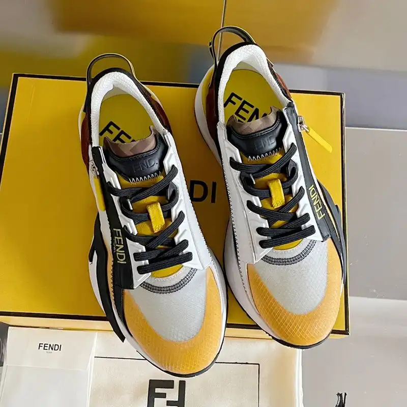 Affordable Fendi Flow Sneakers Men Mesh and Suede Yellow 0125