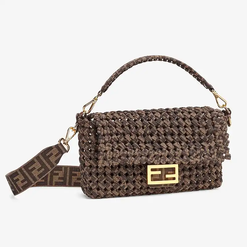 Cheap Fendi Medium Baguette Bag In Fabric Interlace Coffee 0126