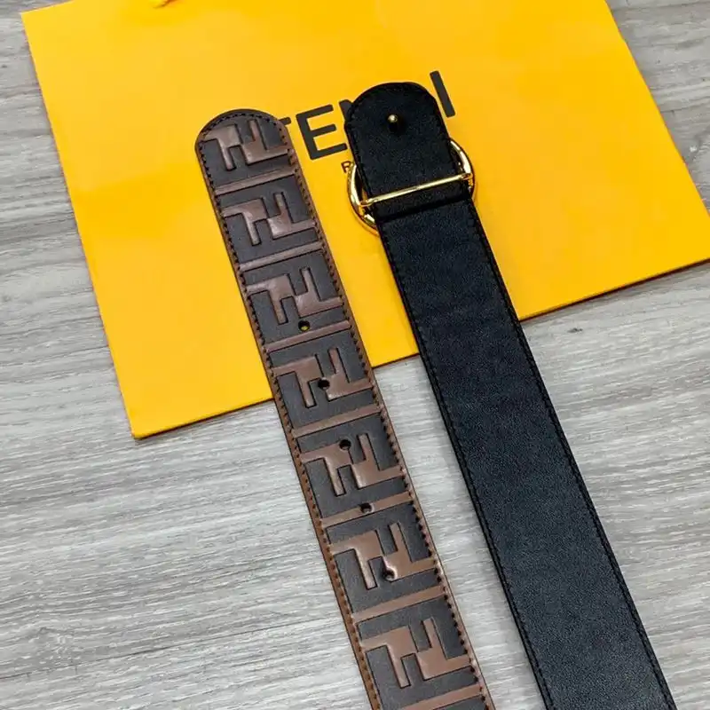 Affordable F is Fendi Buckle Reversible Belt In FF Motif Nappa Leather and Calfskin Brown Gold 0123