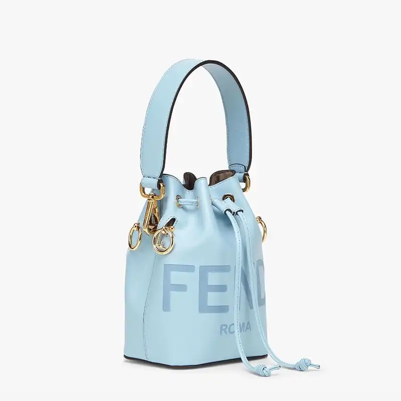 Affordable Fendi Mini Mon Tresor Bucket Bag In ROMA Logo Calf Leather Sky Blue 0130