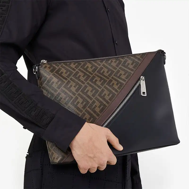 Affordable Fendi Slim Messenger Bag In FF Motif Fabric Brown 0126