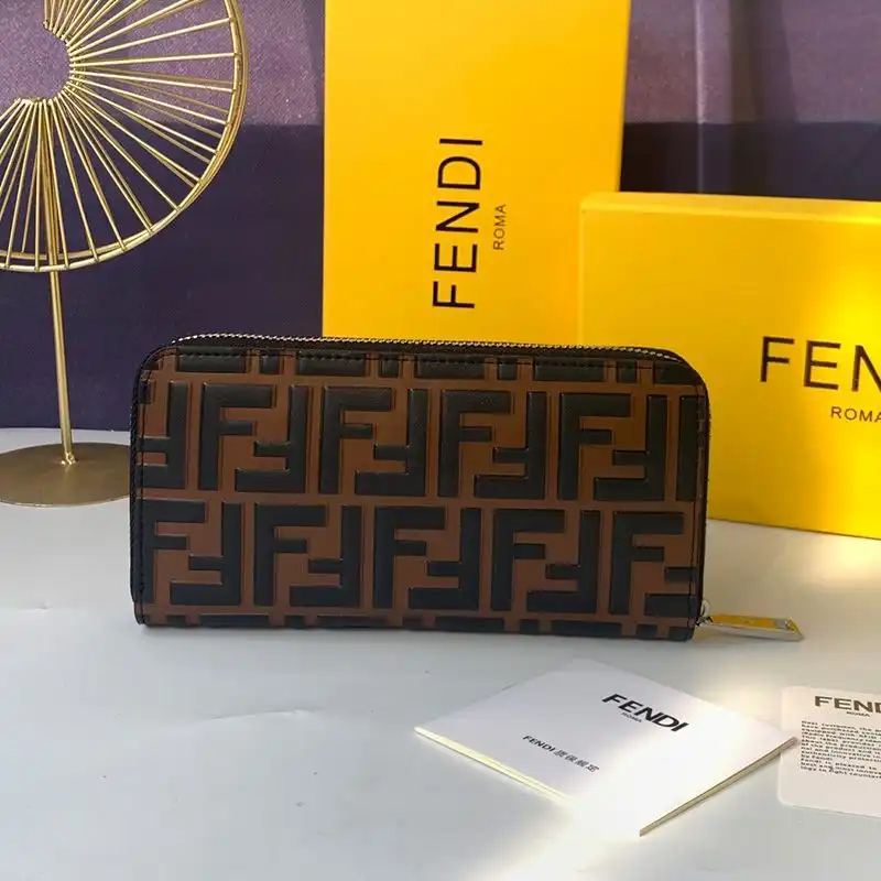 Affordable Fendi Zip Around Wallet In FF Motif Nappa Leather Coffee 0131