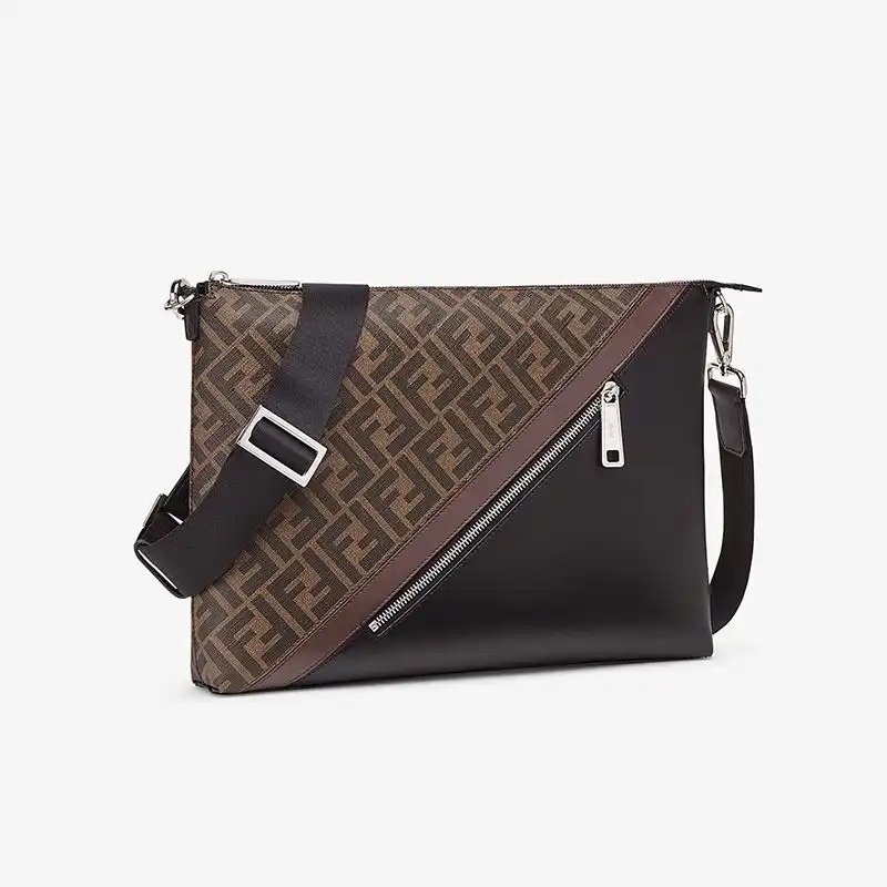 Affordable Fendi Slim Messenger Bag In FF Motif Fabric Brown 0126