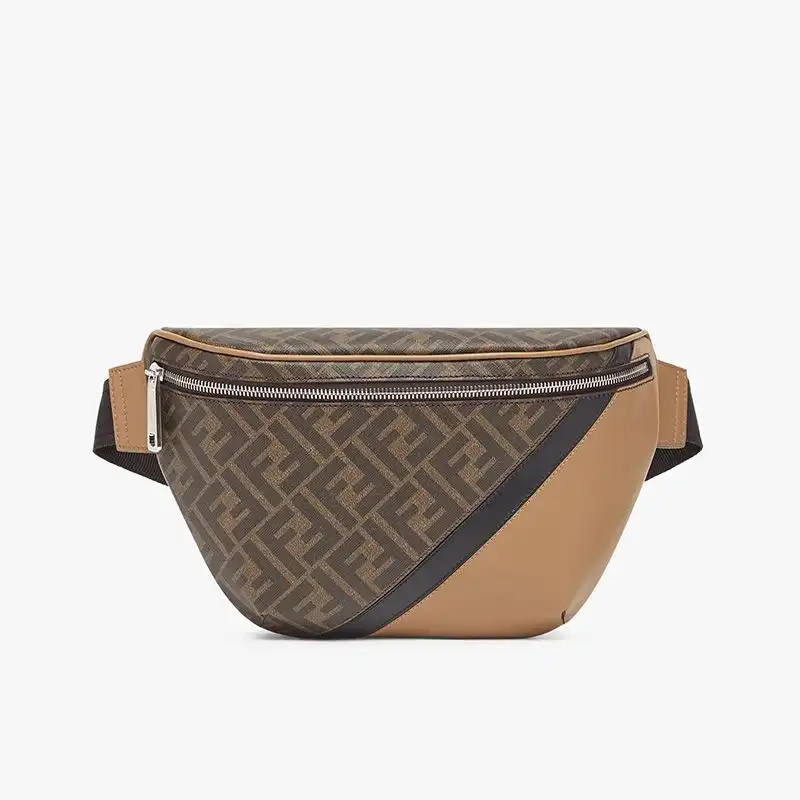 Fendi Belt Bag In FF Motif Fabric Brown Black 0130