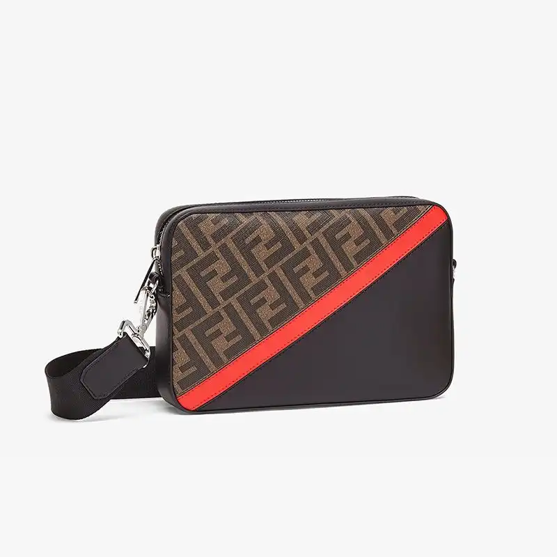 Affordable Fendi Compact Camera Case In FF Motif Fabric Brown Red 0130