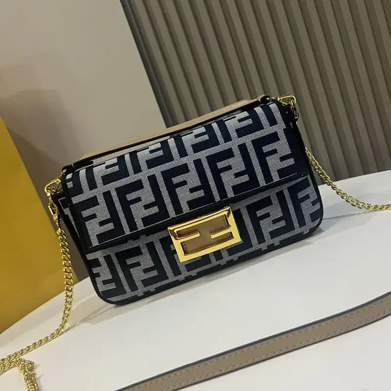 Fendi Mini Baguette Bag In FF Motif Fabric Black 0130