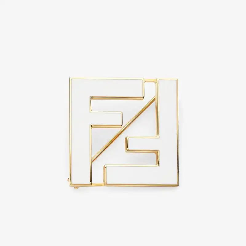 Fendi Forever Brooch In Enameled Metal Gold White 0127