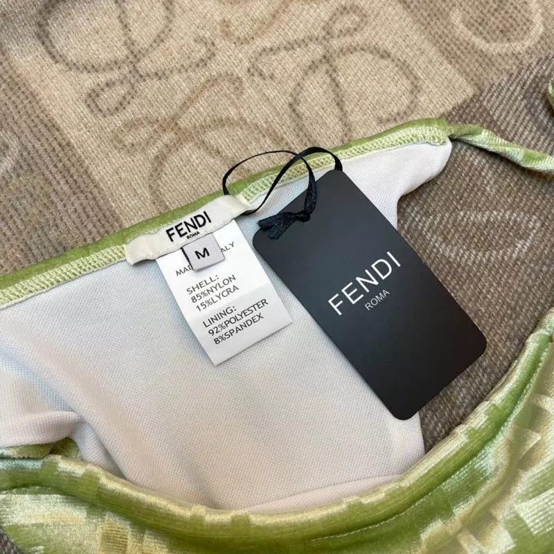 Affordable Fendi Triangular Bikini with Ties Women FF Motif Lycra Green 0116