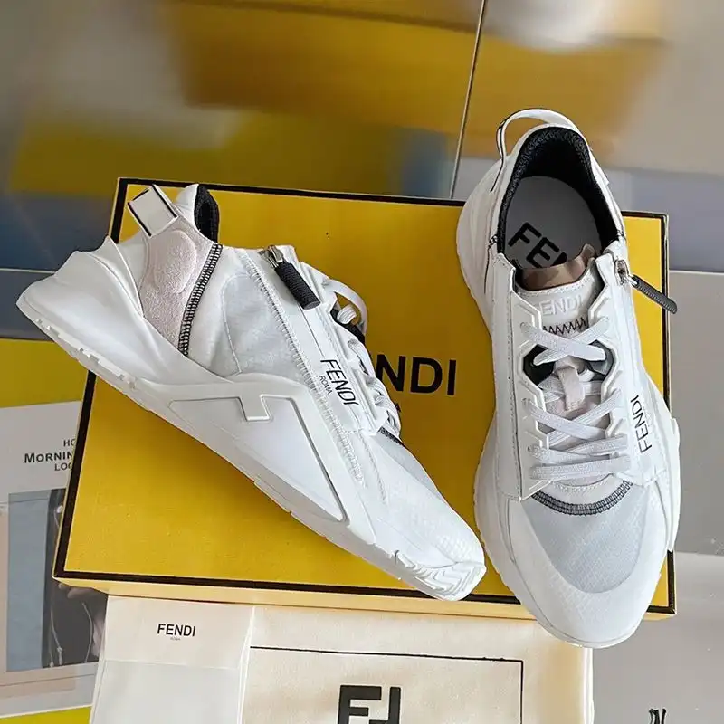 Fendi Flow Sneakers Men Mesh and Suede White 0129