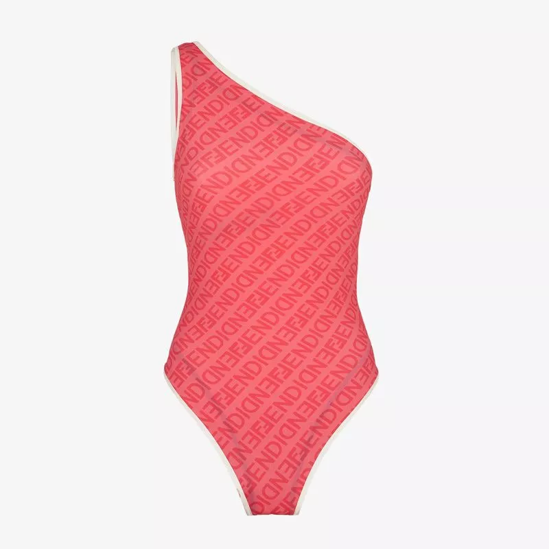 Cheap Fendi Asymmetric Reversible Swimsuit Women Astrology Logo Motif Lycra Pink 0116