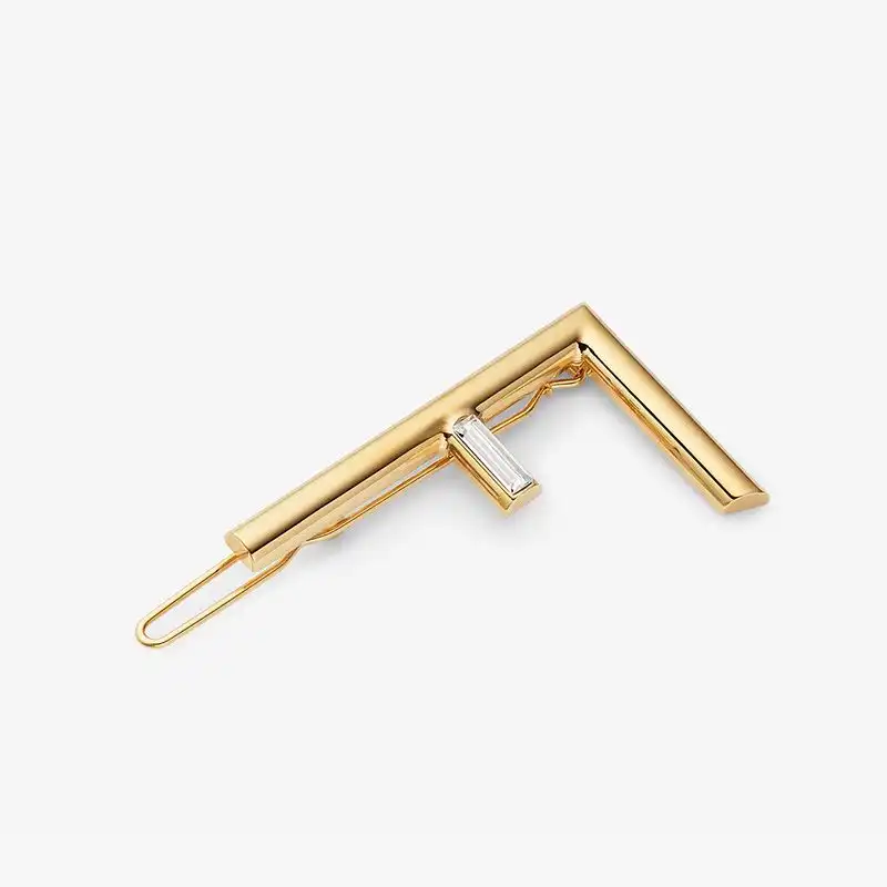 Fendi First Hair Clip In Metal with Crystals Gold 0127