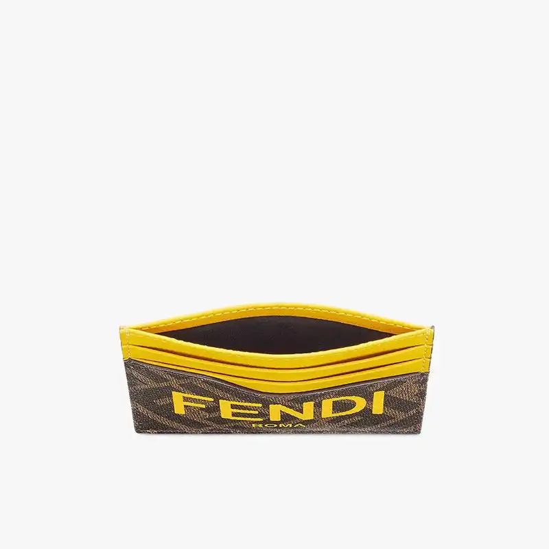 Cheap Fendi Card Holder In ROMA Logo FF Motif Fabric Brown 0131