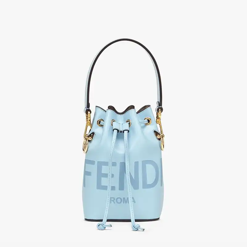 Fendi Mini Mon Tresor Bucket Bag In ROMA Logo Calf Leather Sky Blue 0130