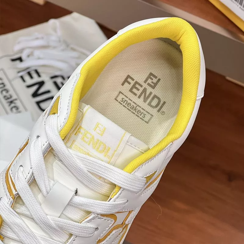 Cheap Fendi Match Compact Sneakers Unisex Leather White Yellow 0120