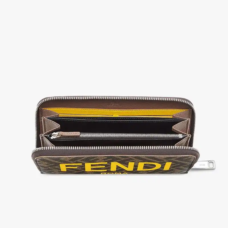 Cheap Fendi Zip Around Wallet In ROMA Logo FF Motif Fabric Brown 0131