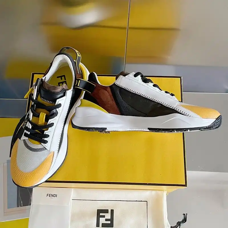 Affordable Fendi Flow Sneakers Men Mesh and Suede Yellow 0125