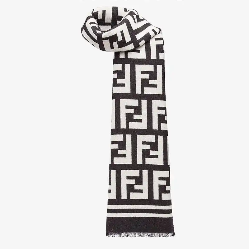 Affordable Fendi FF Scarf In Wool and Silk Black 0123