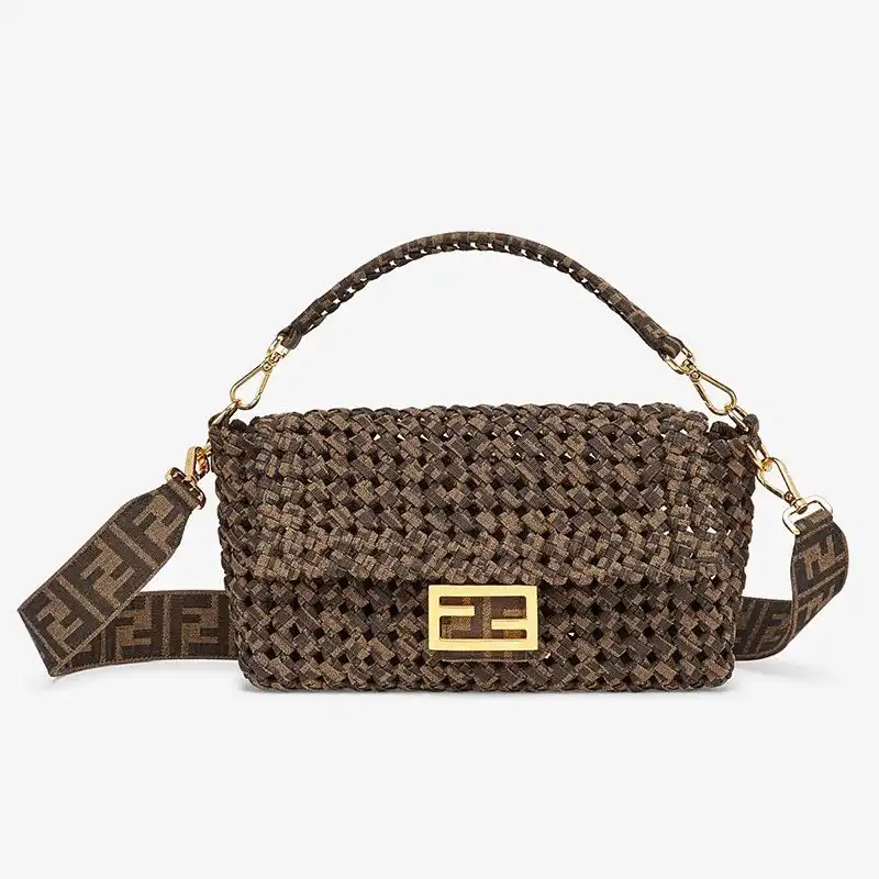 Fendi Medium Baguette Bag In Fabric Interlace Coffee 0126