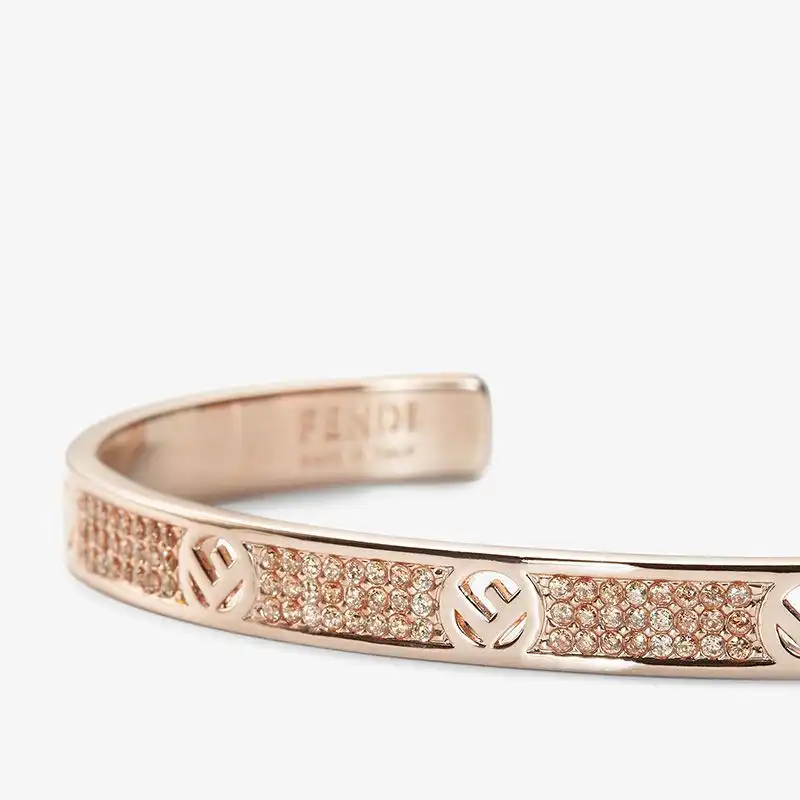 Cheap F Is Fendi Bangle Bracelet In Metal with Crystals Rose Gold 0122