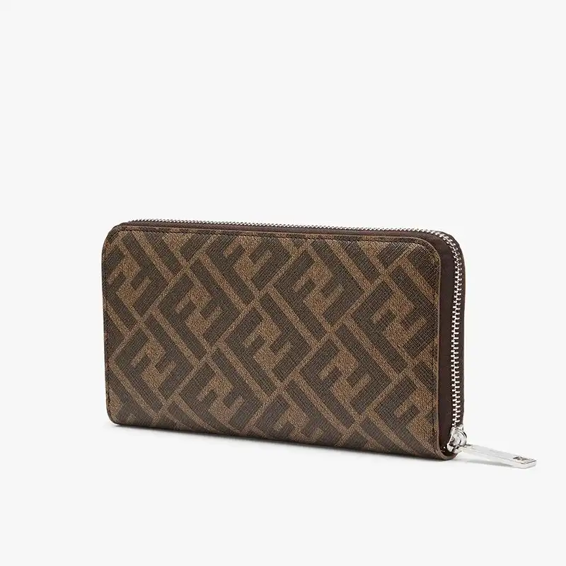 Cheap Fendi Zip Around Wallet In ROMA Logo FF Motif Fabric Brown 0131