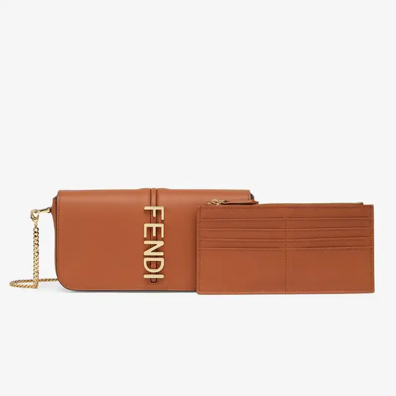 Fendi Fendigraphy Wallet with Chain In Calf Leather Brown 0131