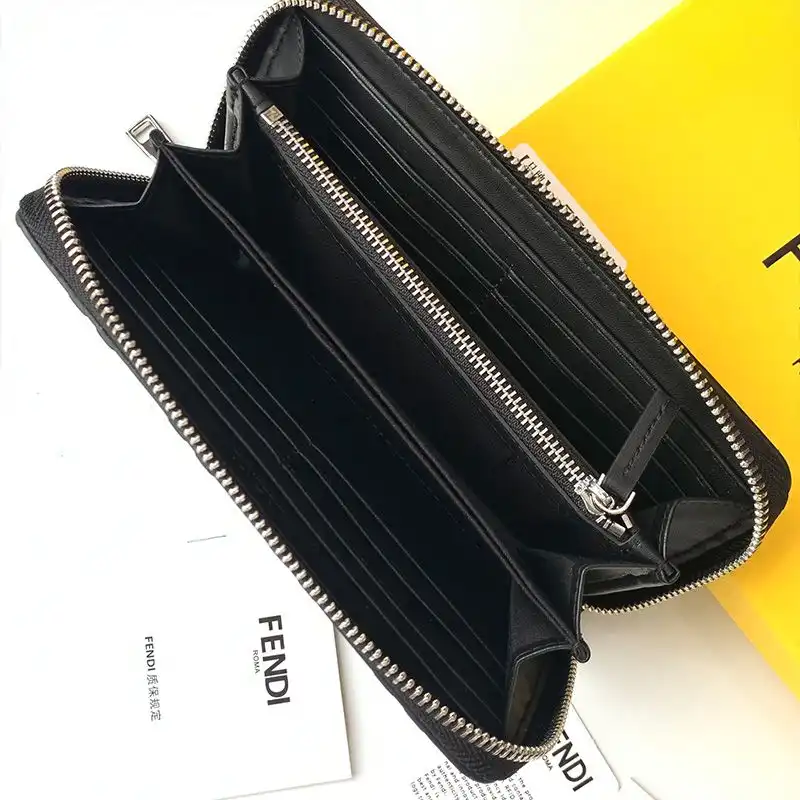 Affordable Fendi Zip Around Wallet In FF Motif Nappa Leather Coffee 0131