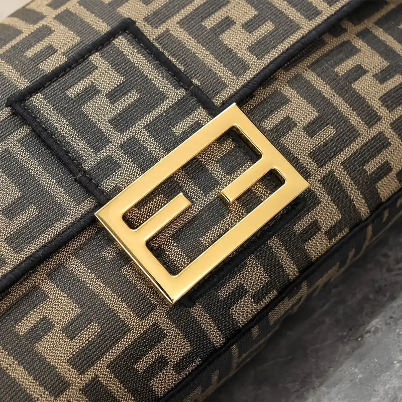 Affordable Fendi Large Baguette Bag In FF Motif Fabric Brown 0126