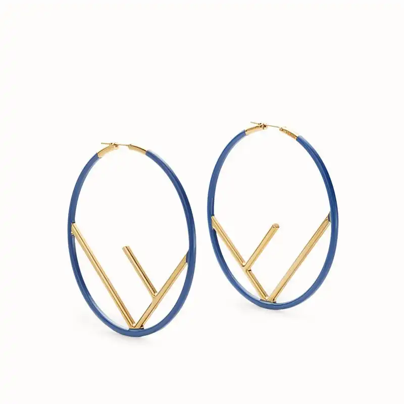 F is Fendi Large Hoop Earrings In Enameled Metal Blue 0127