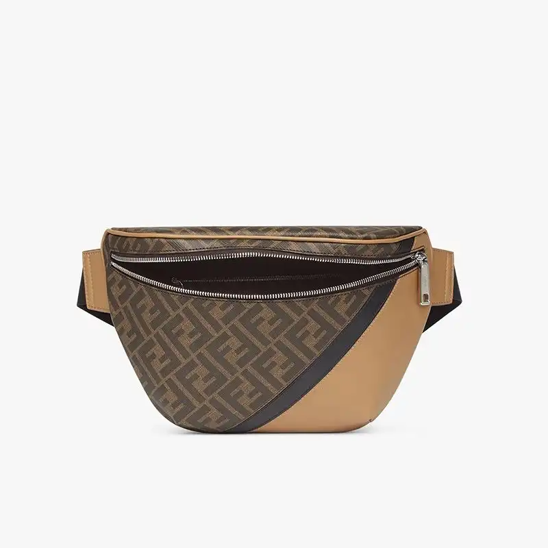 Cheap Fendi Belt Bag In FF Motif Fabric Brown Black 0130