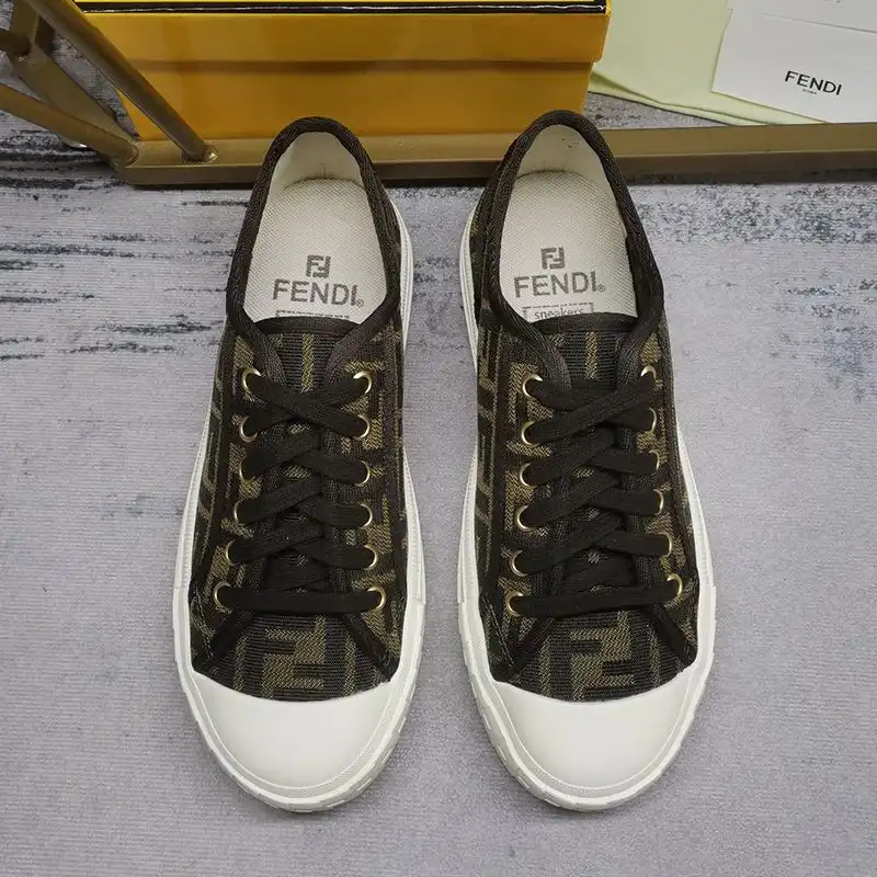 Affordable Fendi Domino Sneakers Unisex FF Motif Fabric Brown 0125