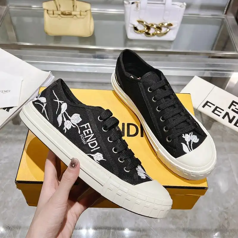 Fendi Domino Sneakers Unisex Floral Motif Canvas Black 0129