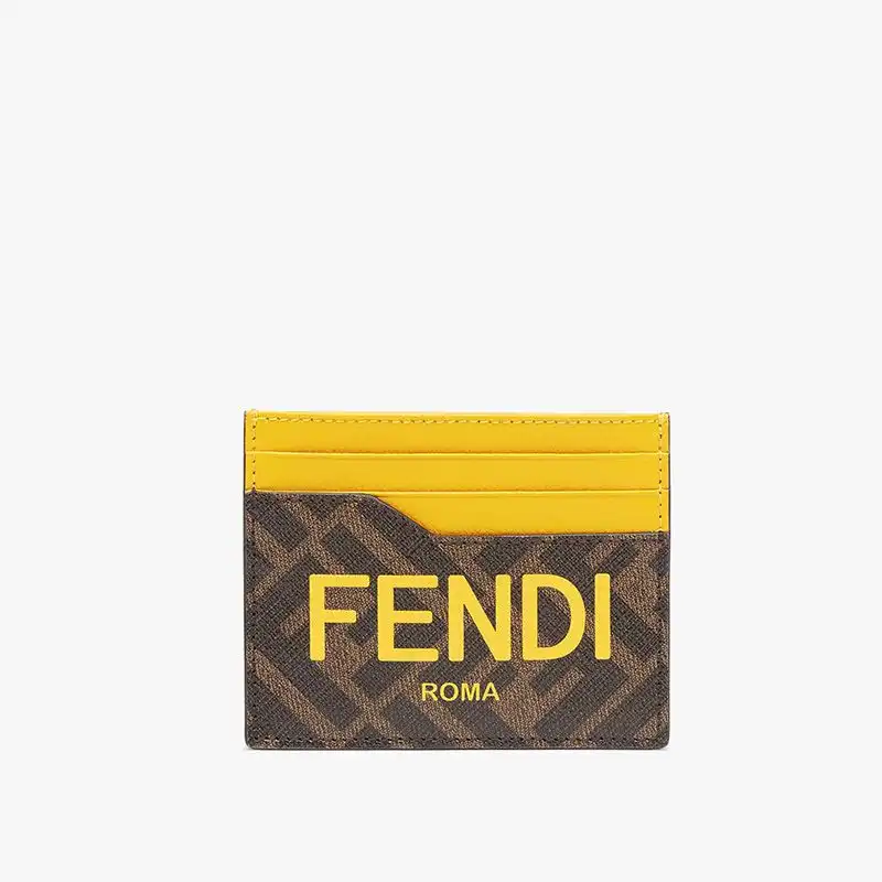 Fendi Card Holder In ROMA Logo FF Motif Fabric Brown 0131