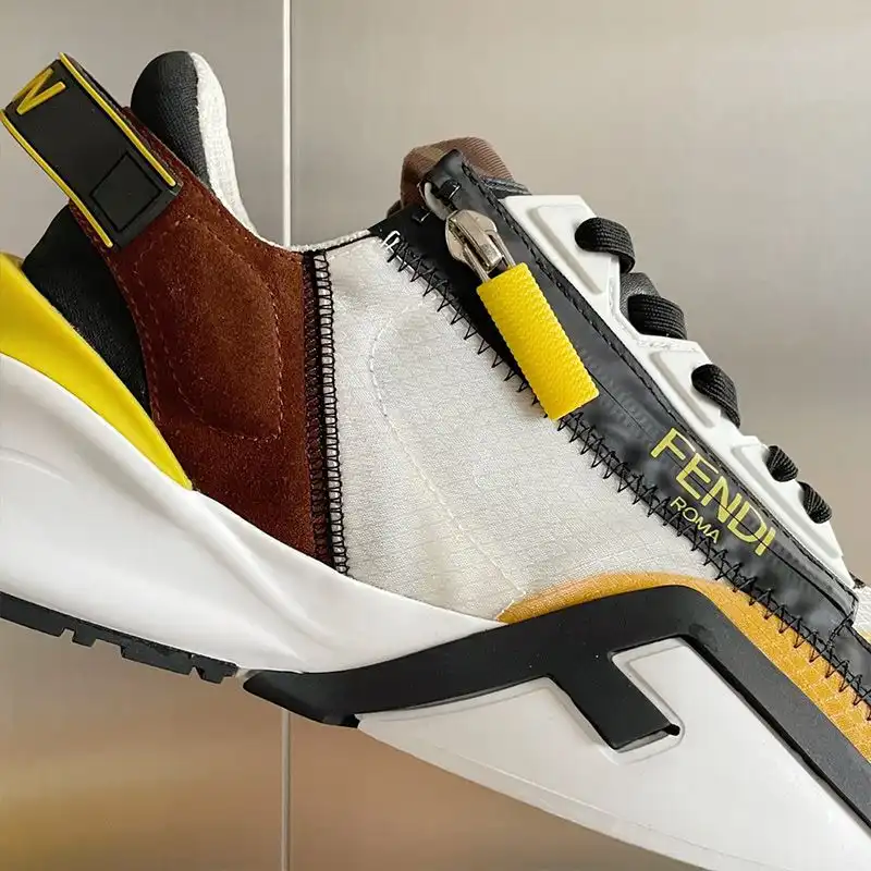 Affordable Fendi Flow Sneakers Men Mesh and Suede Yellow 0125