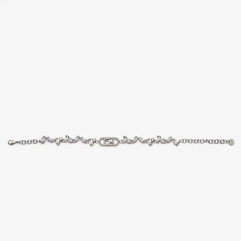 Fendi O'Lock Chain Bracelet In Metal with Geometric Crystals Palladium 0127