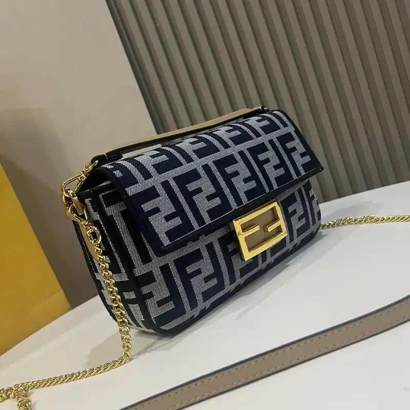 Cheap Fendi Mini Baguette Bag In FF Motif Fabric Black 0130