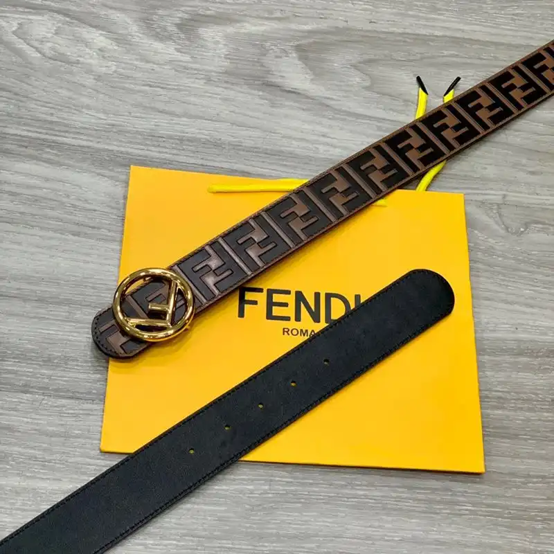 Affordable F is Fendi Buckle Reversible Belt In FF Motif Nappa Leather and Calfskin Brown Gold 0123